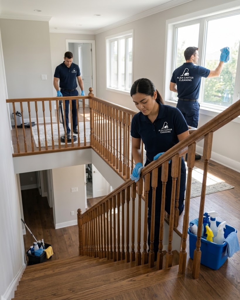 Uniformed AlexCarter cleaning professionals ready for a house cleaning in Toronto