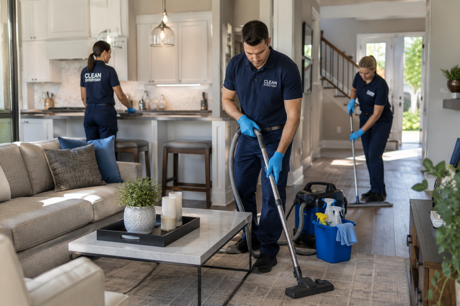 Professional cleaning supplies on marble