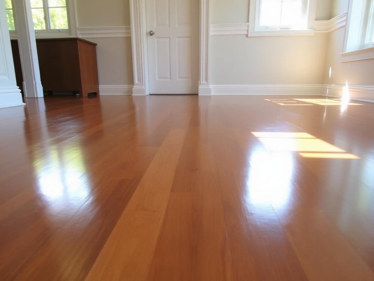 Glossy polished hardwood floor after professional floor cleaning